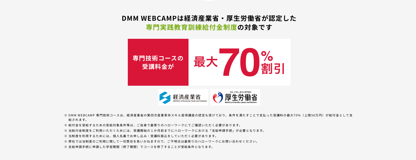 厚生労働省指定の教育訓練給付制度についての画像
