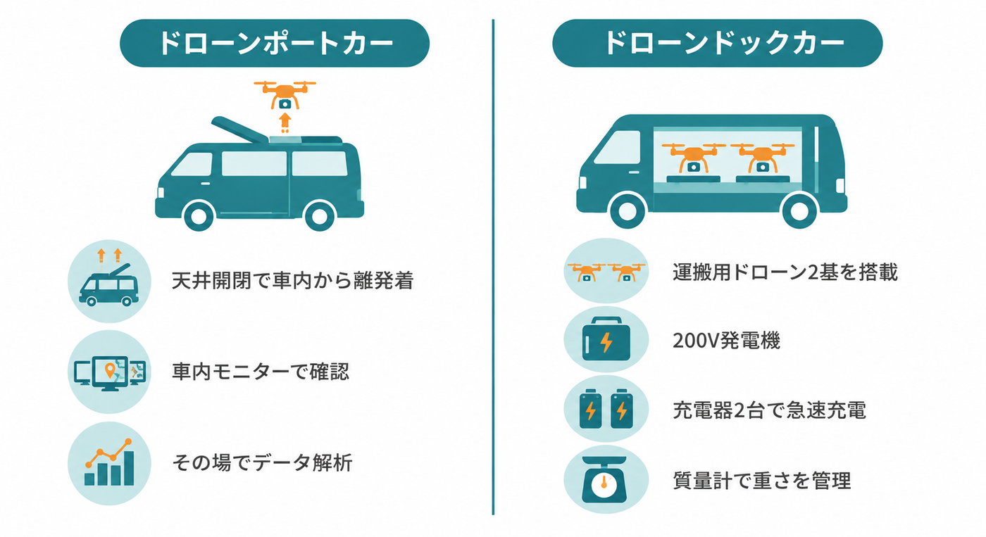 かんでんエンジニアリングのドローンポートカーとドローンドックカーの違い