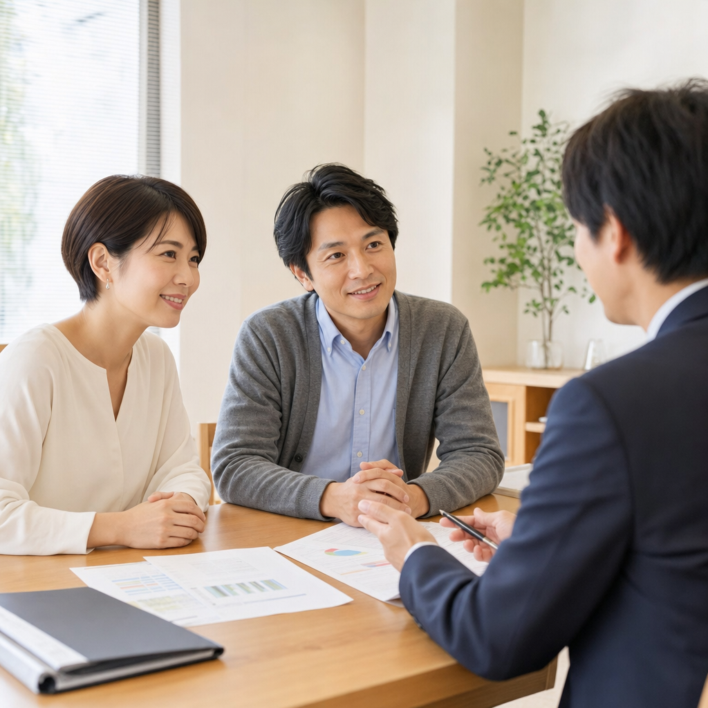 保護者が塾の先生と相談している様子