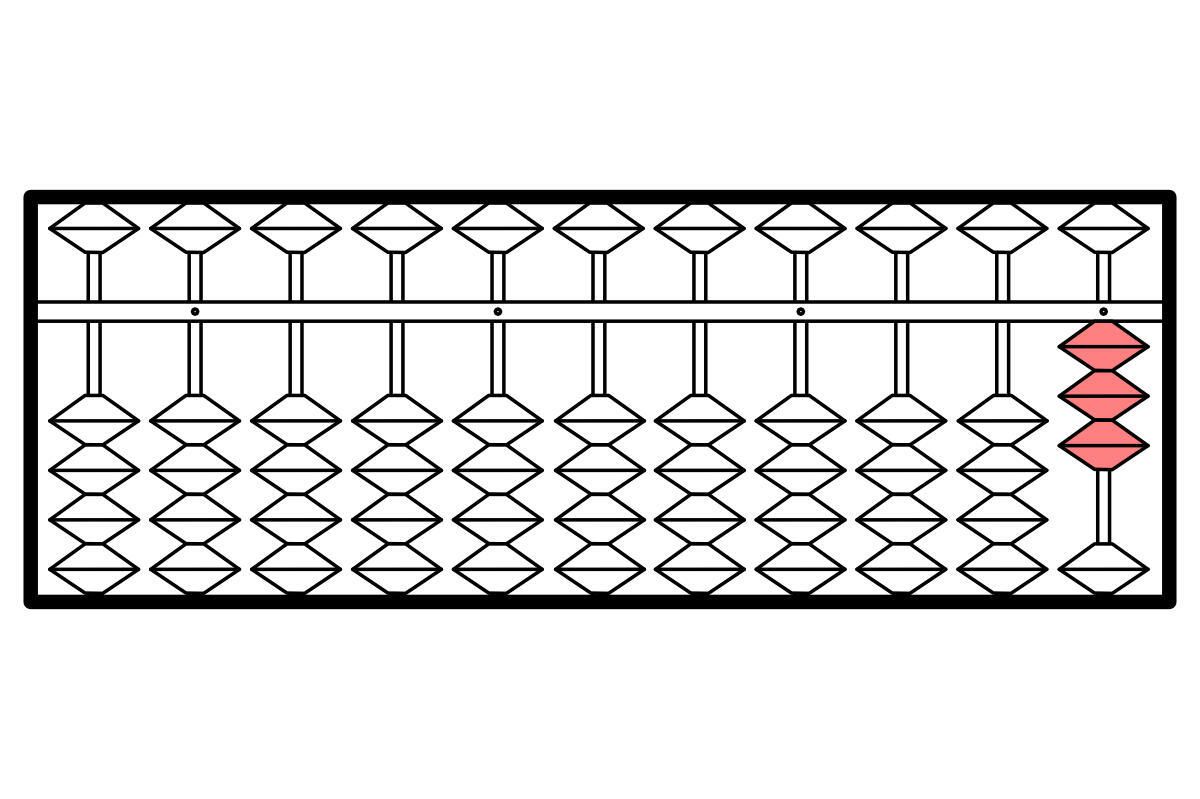 そろばんのイラスト。数字の「3」を表している。