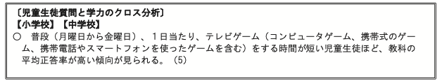 ゲームをする時間が短い子ほど学力調査の正答率が高い
