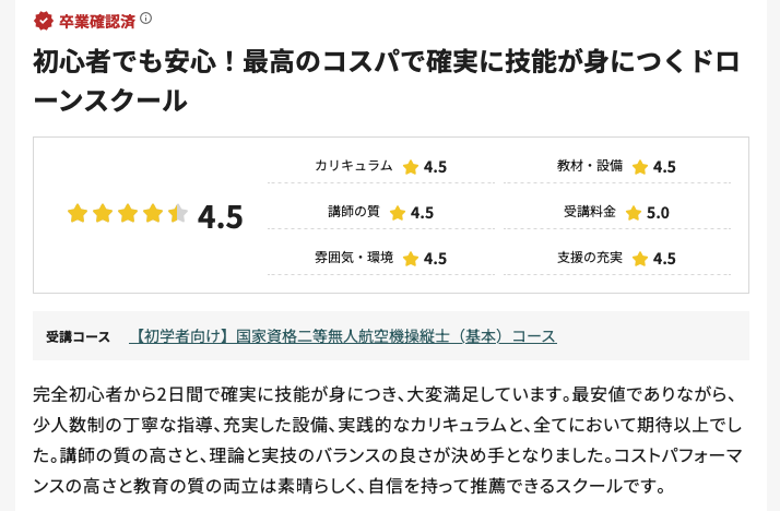 ドローンスクールAUTCの口コミ