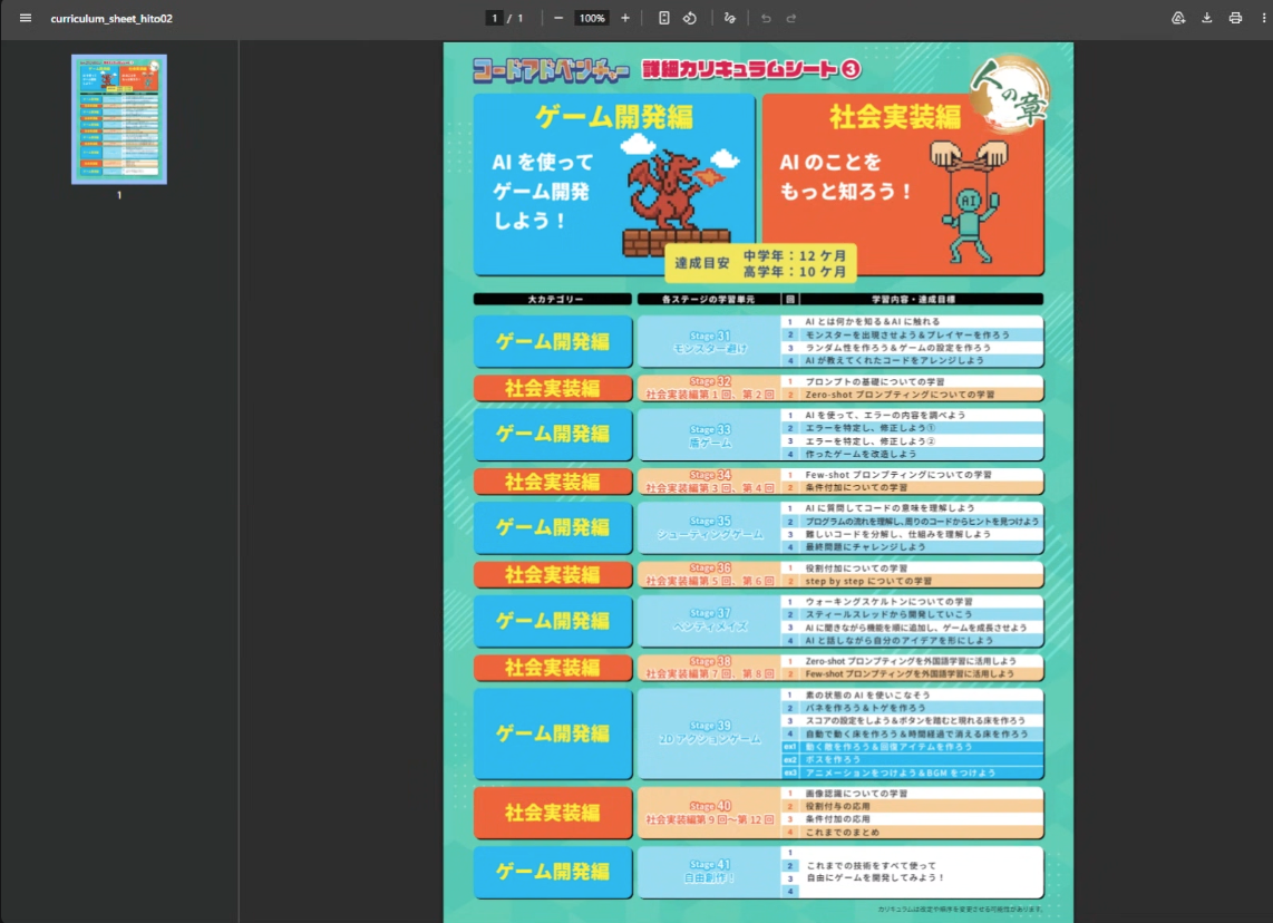 コードアドベンチャーAIコースのカリキュラムとスケジュール